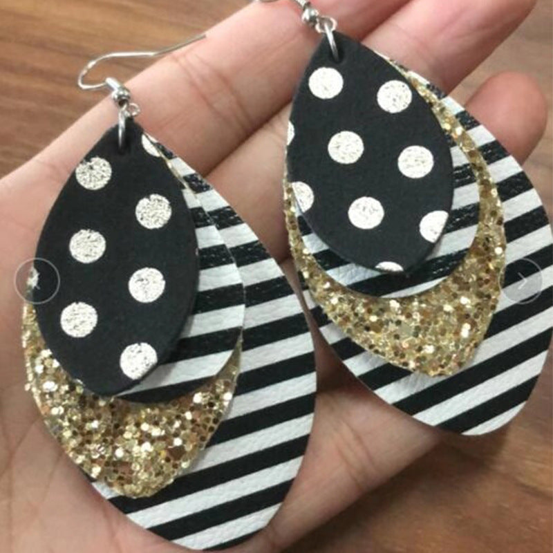 Striped Earrings Multilayer Christmas Petal Earrings Leather Drop Gold Earrings eprolo