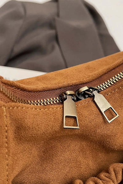 Ruched Suede Handbag with Zipper eprolo