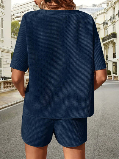 Waffle-Knit Half Sleeve Top and Shorts Set eprolo