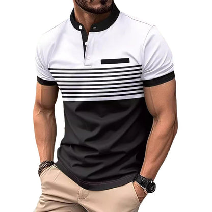 Multicolor Printing Striped Stand Collar Top For Men eprolo