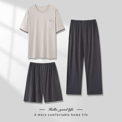 Men's Pajamas Thin Spring And Summer Modal Short-sleeved Trousers Three-piece Home Wear Suit eprolo