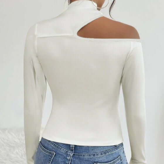 Ladies' Solid Color Elegant High Neck Sloping Shoulder Off The Shoulder Sexy T-shirt Top eprolo