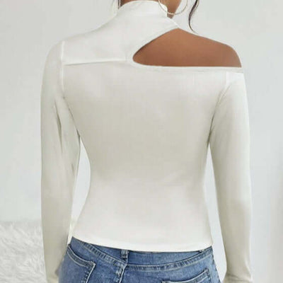 Ladies' Solid Color Elegant High Neck Sloping Shoulder Off The Shoulder Sexy T-shirt Top eprolo