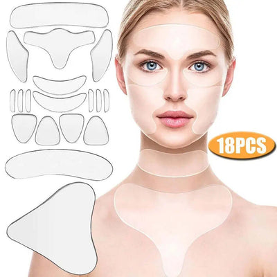 18Pcs Reusable Silicone Face Patch Set Anti Wrinkle Patches For Face Neck Forehead Eye Cheek Chest Pads Beauty Tools eprolo
