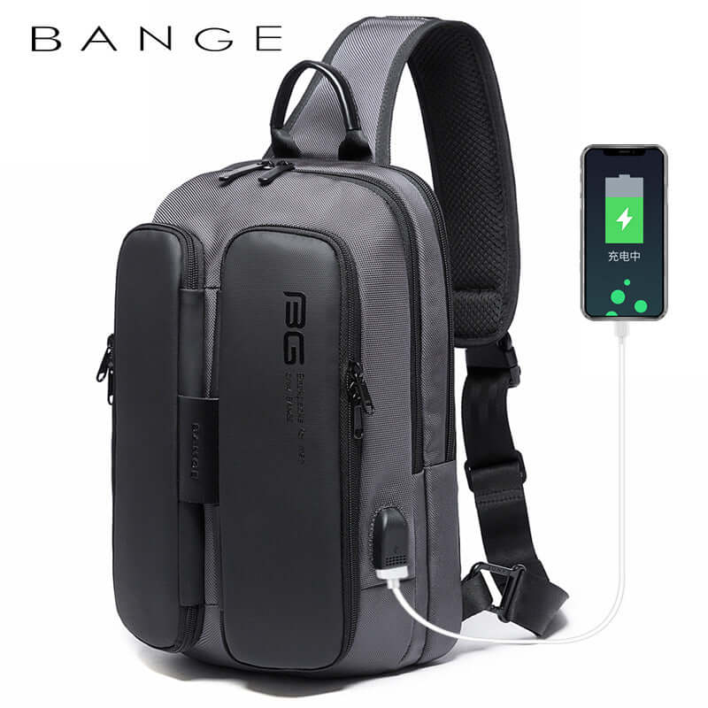BANGE New Fashion Trend Leisure Outdoor Technology USB Cool Shoulder Bag Chest Bag for Men eprolo