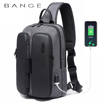 BANGE New Fashion Trend Leisure Outdoor Technology USB Cool Shoulder Bag Chest Bag for Men eprolo