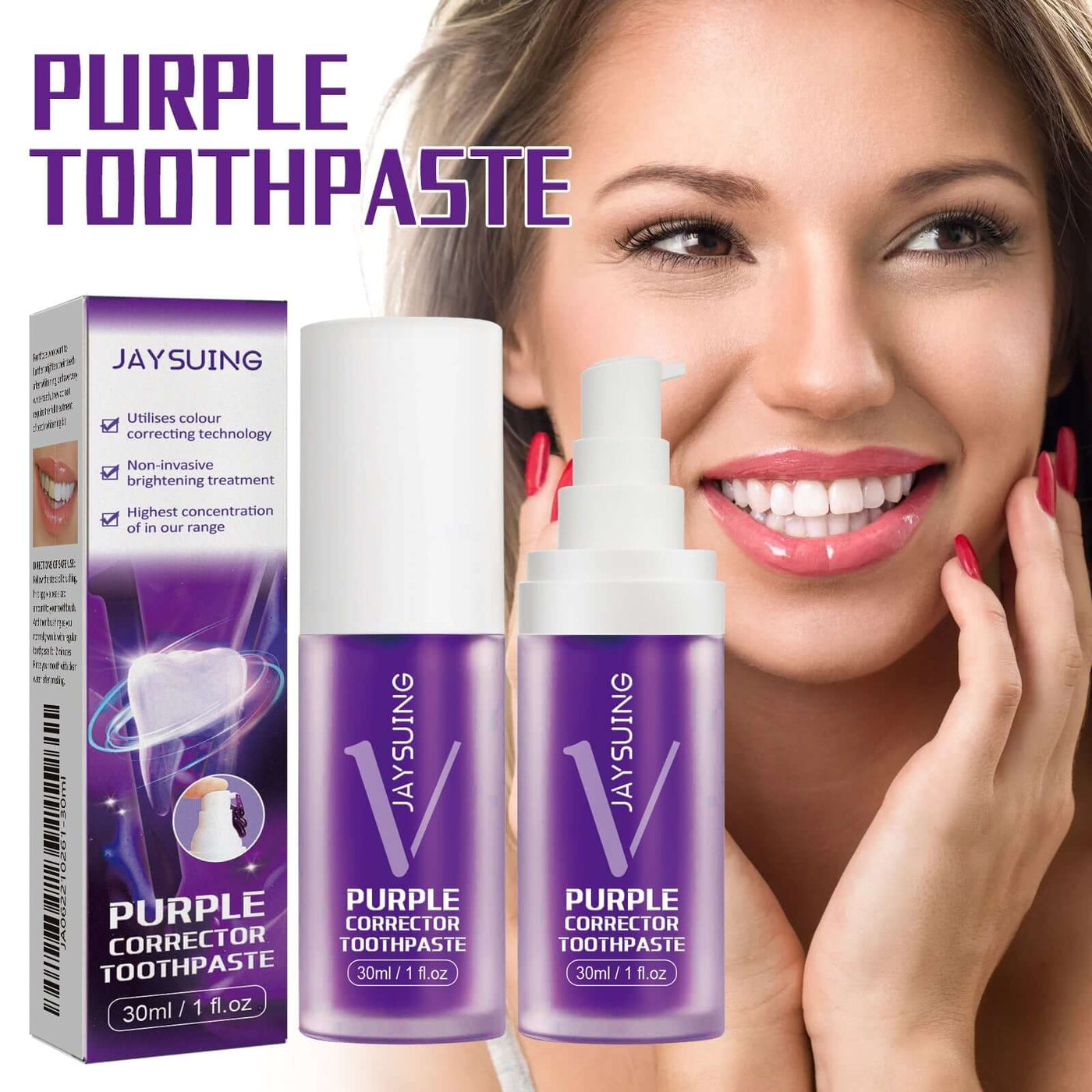 Purple Brightening White Toothpaste, Cleaning Stains Fresh Breath Brightening And Whitening Teeth Toothpaste eprolo