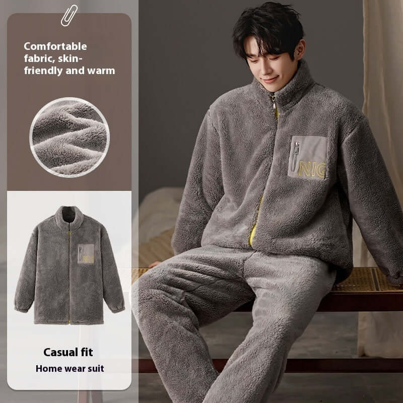 Men's Pajamas Plus Size Long Sleeve Warm Loungewear Suit eprolo