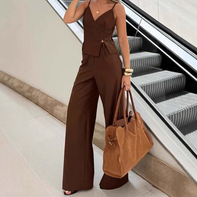 Brown Sleeveless V-neck Brace Split Vest Trousers Suit eprolo