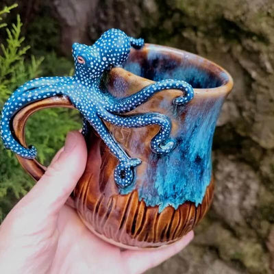 Handmade Deep Blue Octopus Mug. For Hot & Cold Drinks eprolo