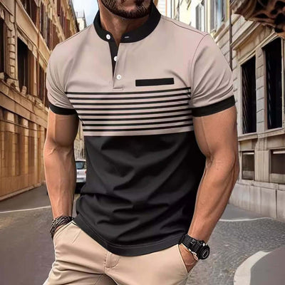 Multicolor Printing Striped Stand Collar Top For Men eprolo