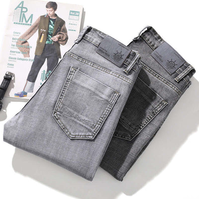 Men's retro jeans in black gray and gray, showcasing versatile style and micro-elastic fabric.
