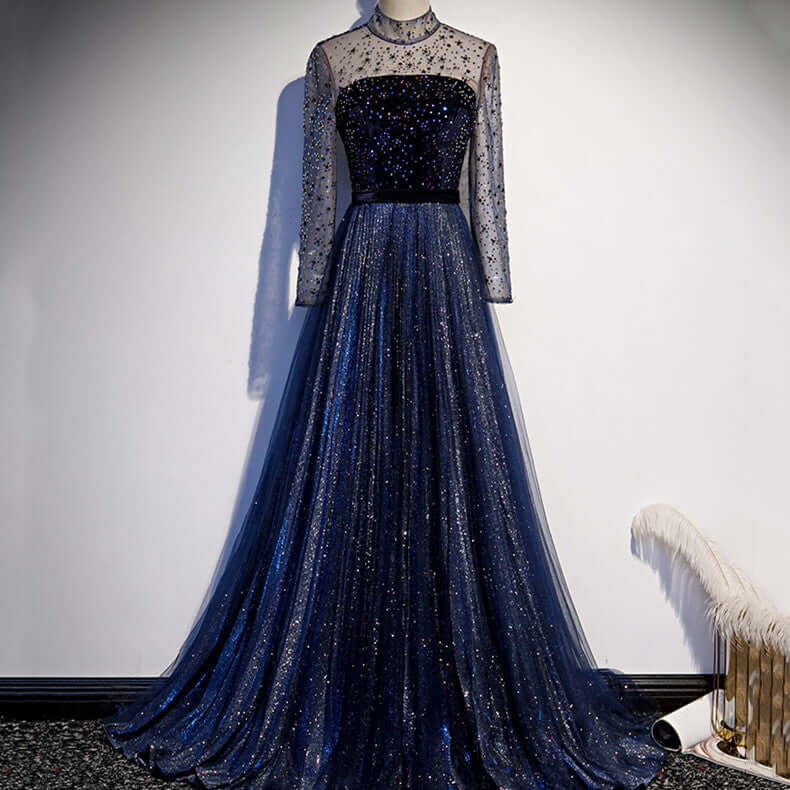 High-End Celebrity Long Tail Starry Sky Dress - New Stylish Design
