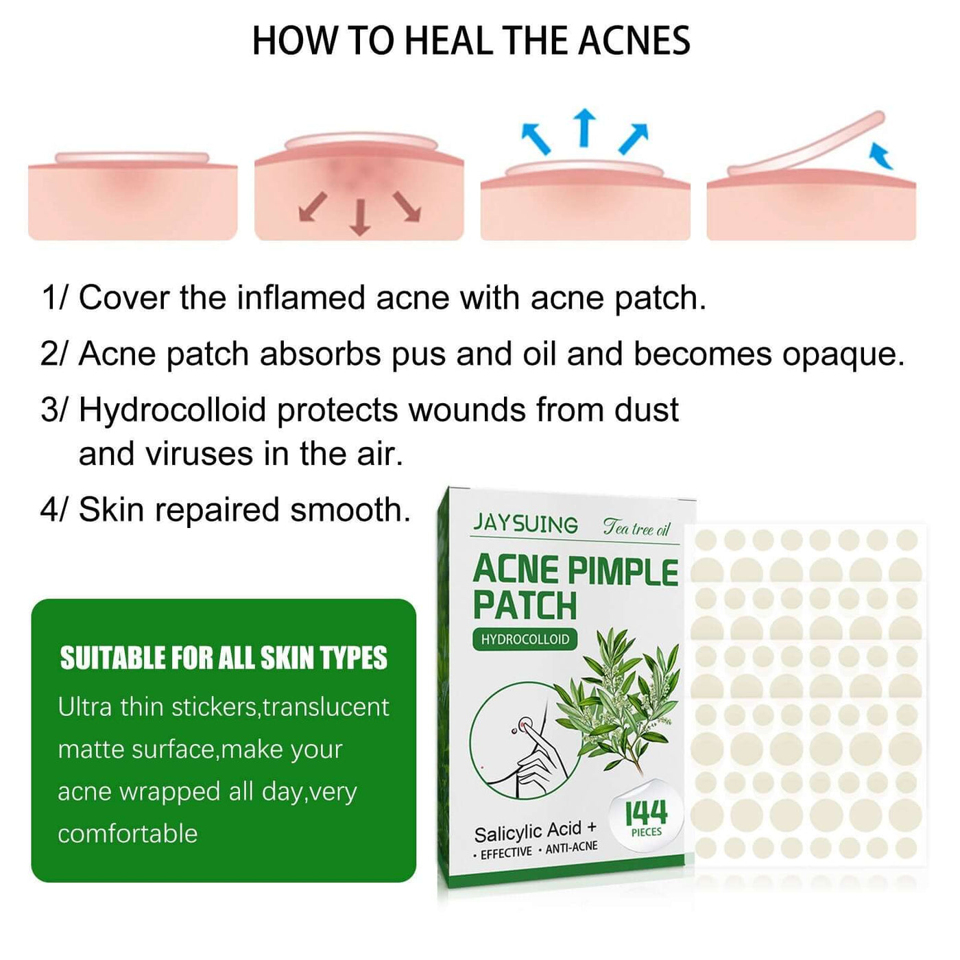 Waterproof Invisible Acne Patch Lighten Acne Acne Print Moisturizing Repair Clear Patch eprolo