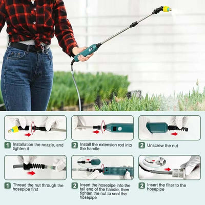 2400mAh Portable Electric Sprayer Wand. 3 nozzles, high - pressure, for garden plant watering. eprolo