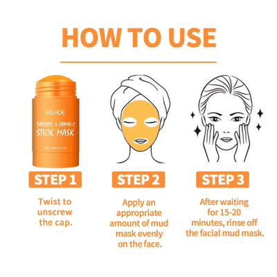 Ginger Yellow Mud Facial Mask Stick, Acne Removing Pore Shrinking Cleaning Solid Facial Mask eprolo