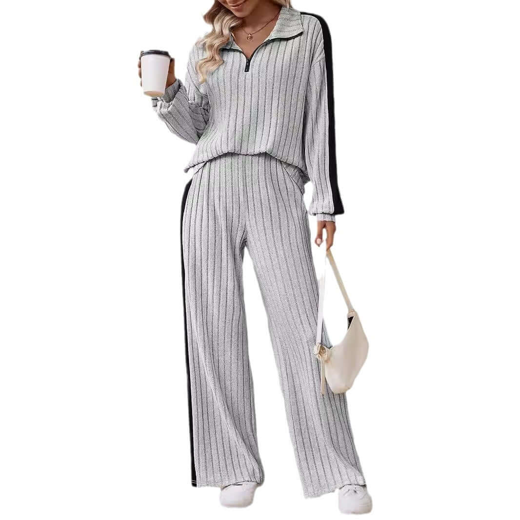 Large Size Casual Suit Women's Sweater Wide Leg Pants Two-piece Set eprolo
