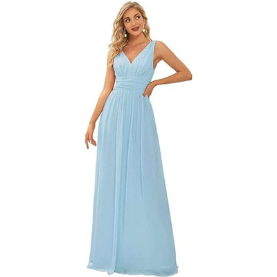 Elegant deep V-neck chiffon maxi dress for formal occasions