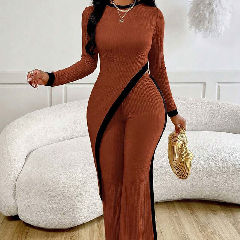 Women's 2 Piece Outfit Sexy Asymmetrical Hem Long Sleeve Top And Wide Leg Pants Sets Elegant Vacation Going Out Suit eprolo
