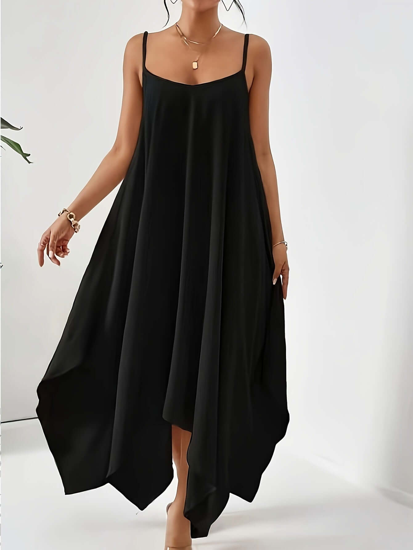 Fashion Solid Color Sling Backless Irregular Sleeveless Loose Dress eprolo