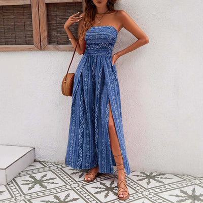 Stomach Blanket Ethnic Style Tube Top Wide Leg Jumpsuit eprolo