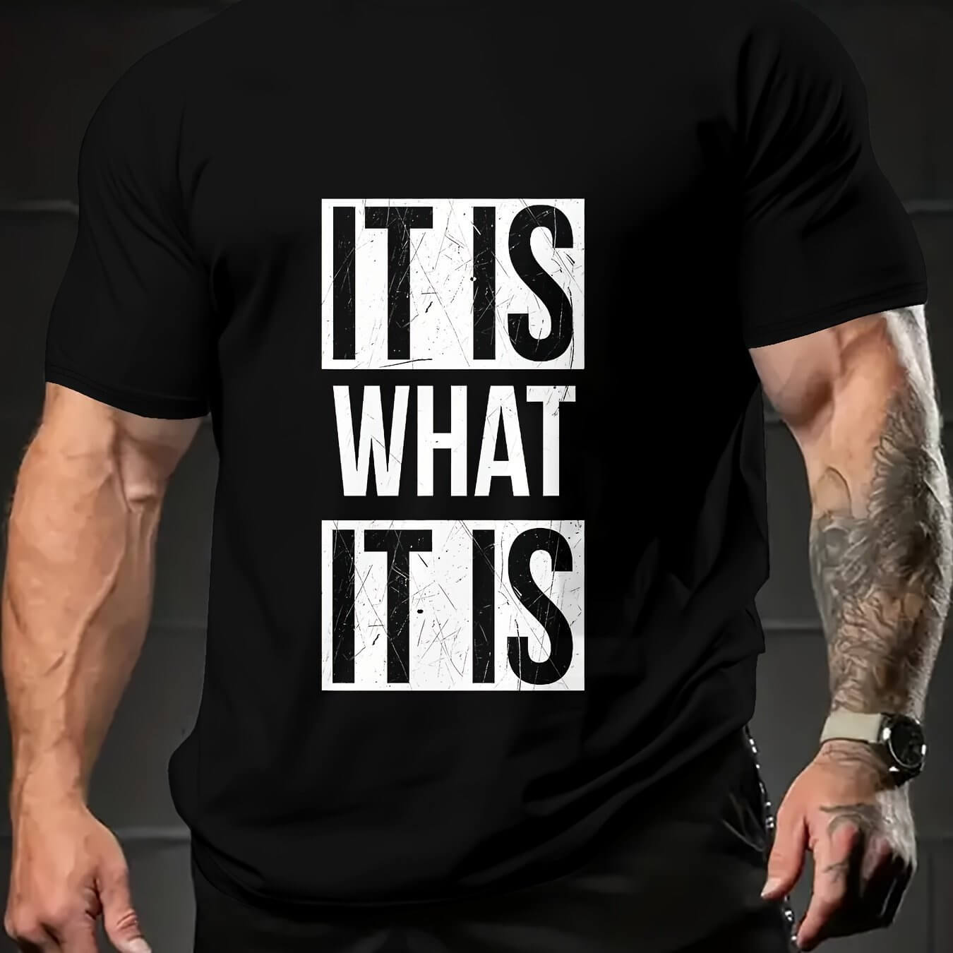 Men's casual summer T-shirt with "IT IS WHAT IT IS" fun print