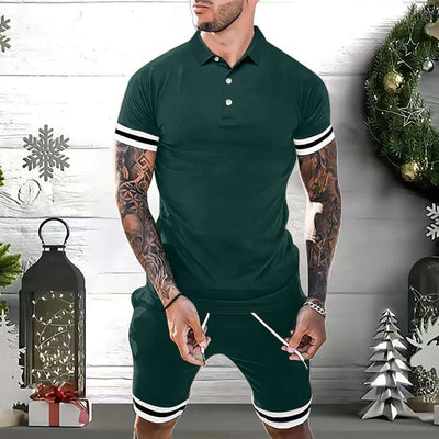 Men's summer short set featuring a polo shirt and shorts, ideal for casual and athletic wear.