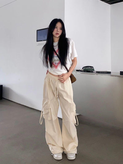 Straight Wide-leg Pants With Large Pockets Casual Working Pants eprolo