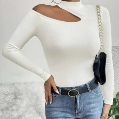 Ladies' Solid Color Elegant High Neck Sloping Shoulder Off The Shoulder Sexy T-shirt Top eprolo