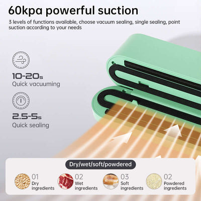 Beige cordless 3 - in - 1 food sealer. For dry/moist food, 4 bags. Seals chip bags, inflates items. eprolo