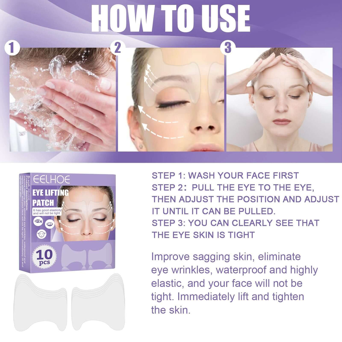 Eye Lifting Patch, Reduces Fine Lines Under Eye Bags Multi-Action Collagen Eye Mask Firming Lift Eye Patch eprolo