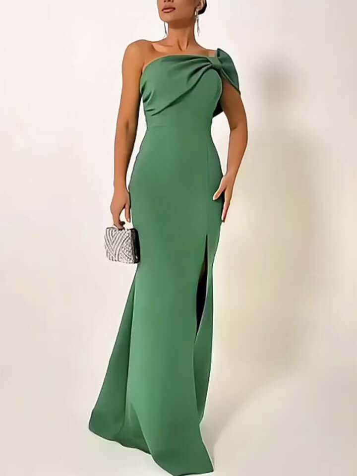 "Elegant Green Bow Tube Top Evening Dress Dropshipman