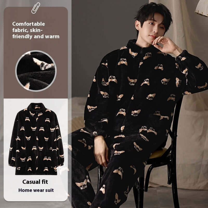 Men's Pajamas Plus Size Long Sleeve Warm Loungewear Suit eprolo