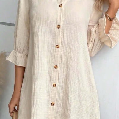 Women's Solid Color Cotton And Linen Breasted Loose Shirt Dress eprolo