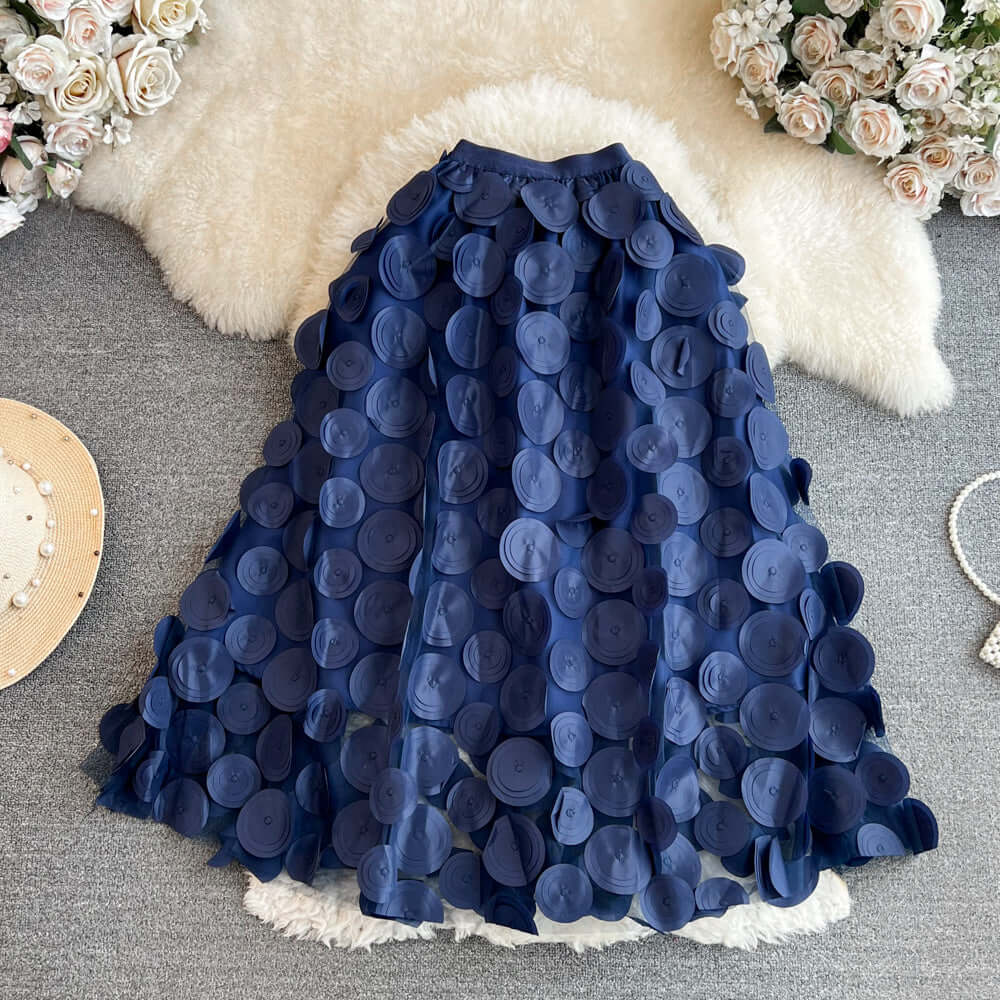 Retro High Waist Mid-length Three-dimensional Flower Mesh Skirt eprolo