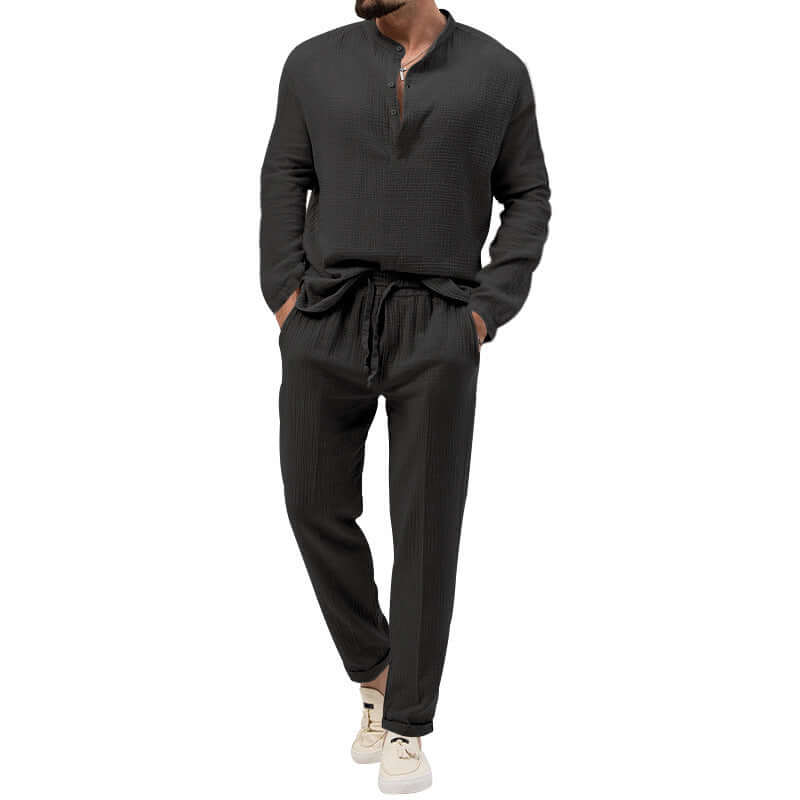 Solid Color Casual T-shirt Long Sleeve Shirt Trousers Suit eprolo