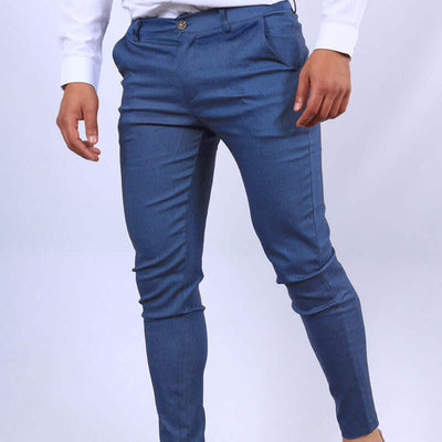 Men's Slim Button Trousers Fashion Solid Office Versatile Long Pencil Pants Astrazona