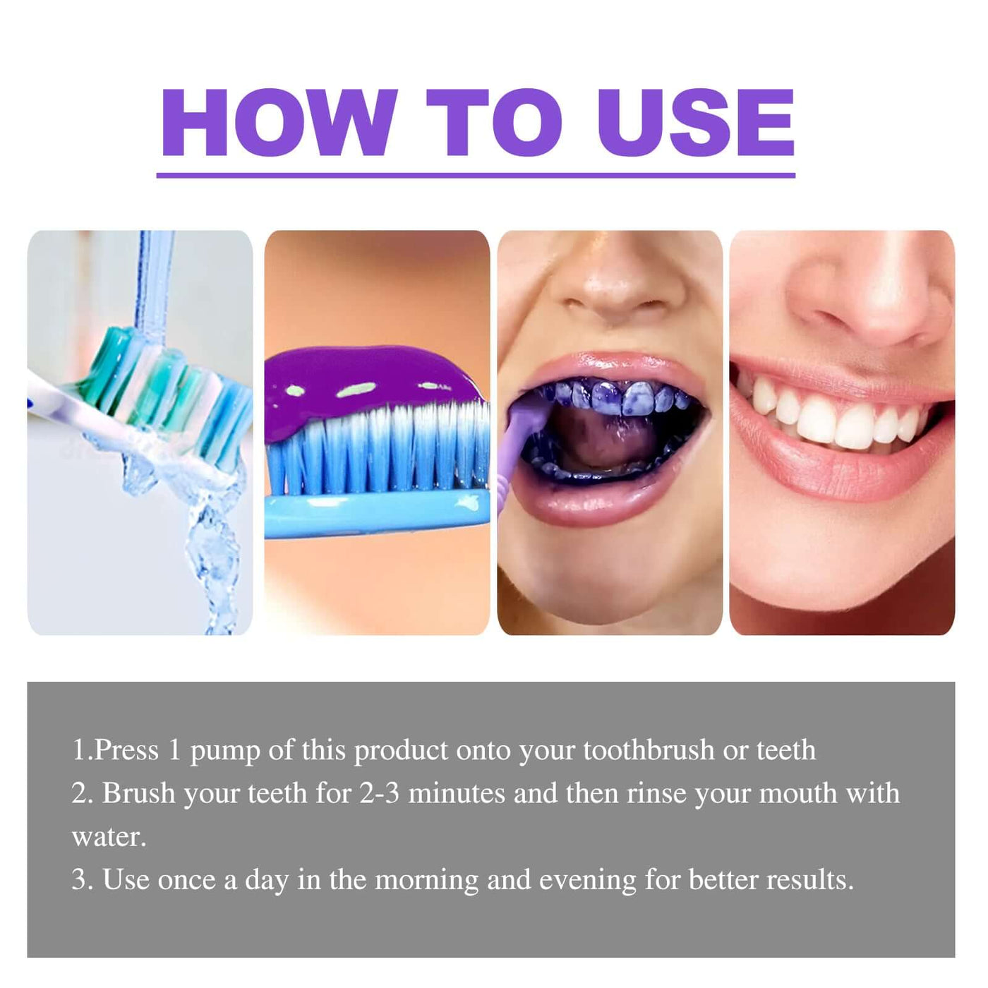 Purple Whitening Toothpaste, Clean Stains Gums Care Breath Fresh White Toothpaste eprolo