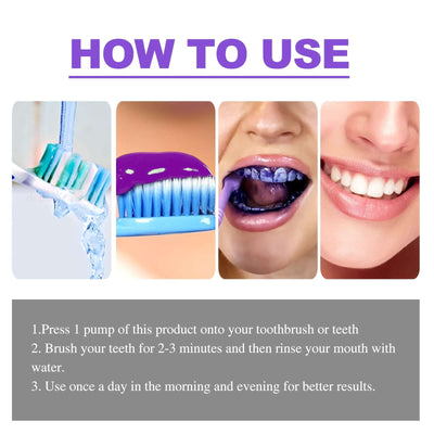 Purple Whitening Toothpaste, Clean Stains Gums Care Breath Fresh White Toothpaste eprolo