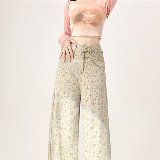 Mint Mambo Green Floral Jeans For Women eprolo