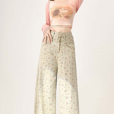 Mint Mambo Green Floral Jeans For Women eprolo