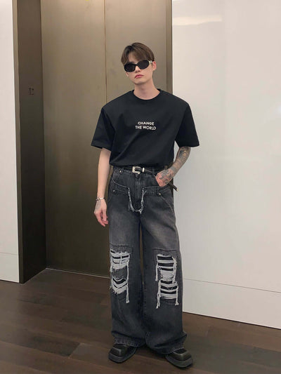 Loose Straight Hole Wide Leg Trousers Casual Floor Trousers eprolo
