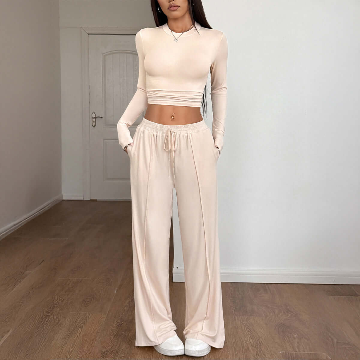 Sports style high elasticity long sleeved wide leg pants set eprolo