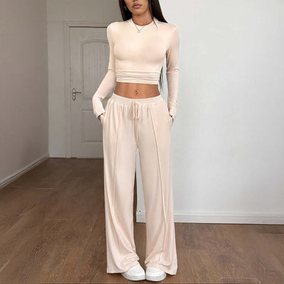 Sports style high elasticity long sleeved wide leg pants set eprolo