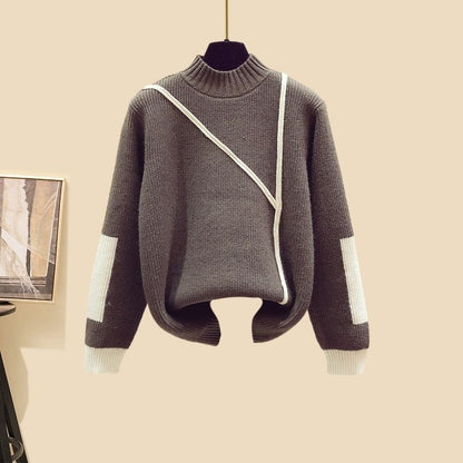 New Women's Thickened Vest Turtleneck Knitting Sweater Baggy Pants Three-piece Set eprolo