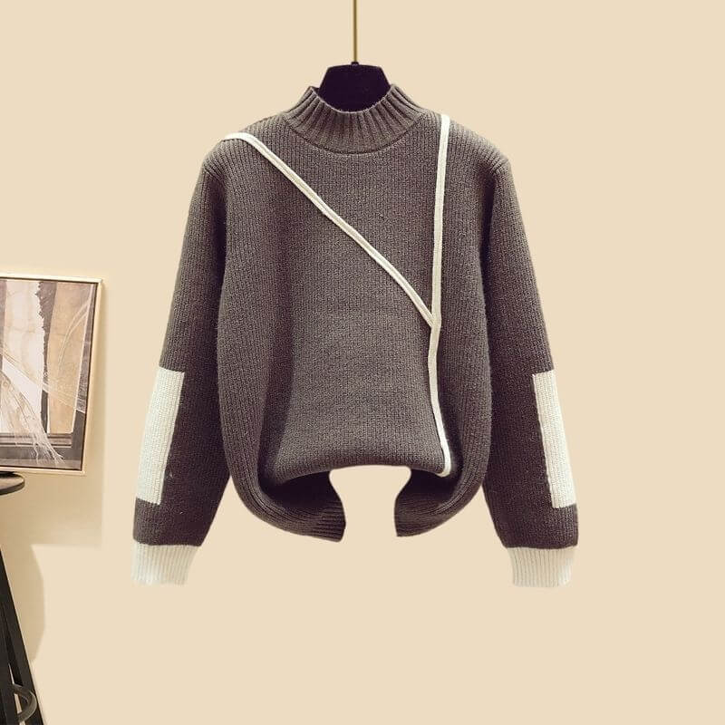 New Women's Thickened Vest Turtleneck Knitting Sweater Baggy Pants Three-piece Set eprolo
