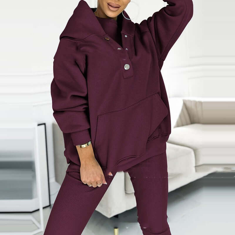 3pcs Women's Sports Suit Loose Hooded Pockets Sweatshirt And Vest And Slim Trousers eprolo