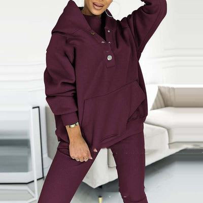 3pcs Women's Sports Suit Loose Hooded Pockets Sweatshirt And Vest And Slim Trousers eprolo