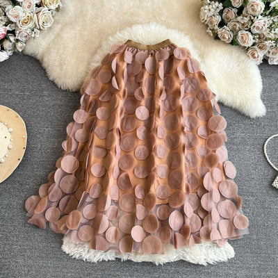 Retro High Waist Mid-length Three-dimensional Flower Mesh Skirt eprolo