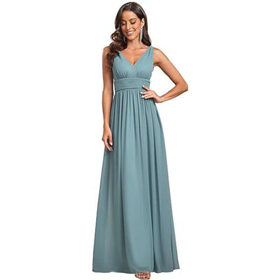 Elegant deep V-neck chiffon maxi dress for formal occasions